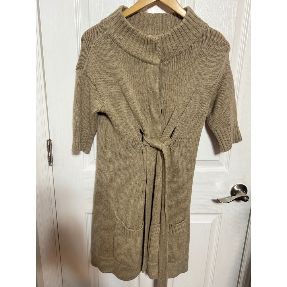 Vince Taupe Knit Tie Front Mock Neck Cardigan Dress Small
